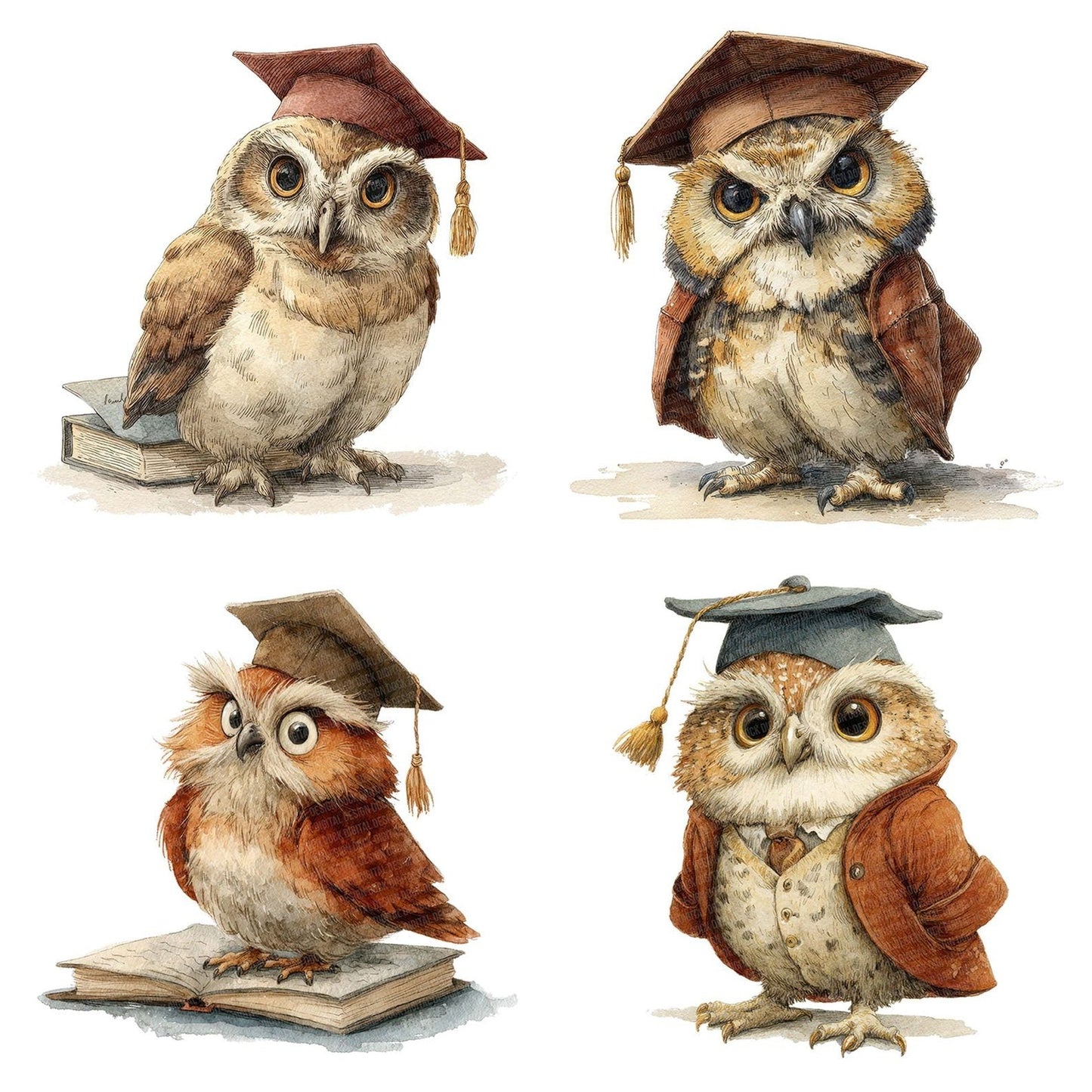 Whimsical Owl Cap Clipart Set (DDD007456)