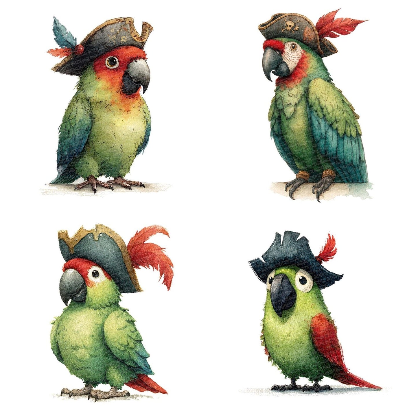 Whimsical Parrot Pirate Hat Clipart Set (DDD007457)