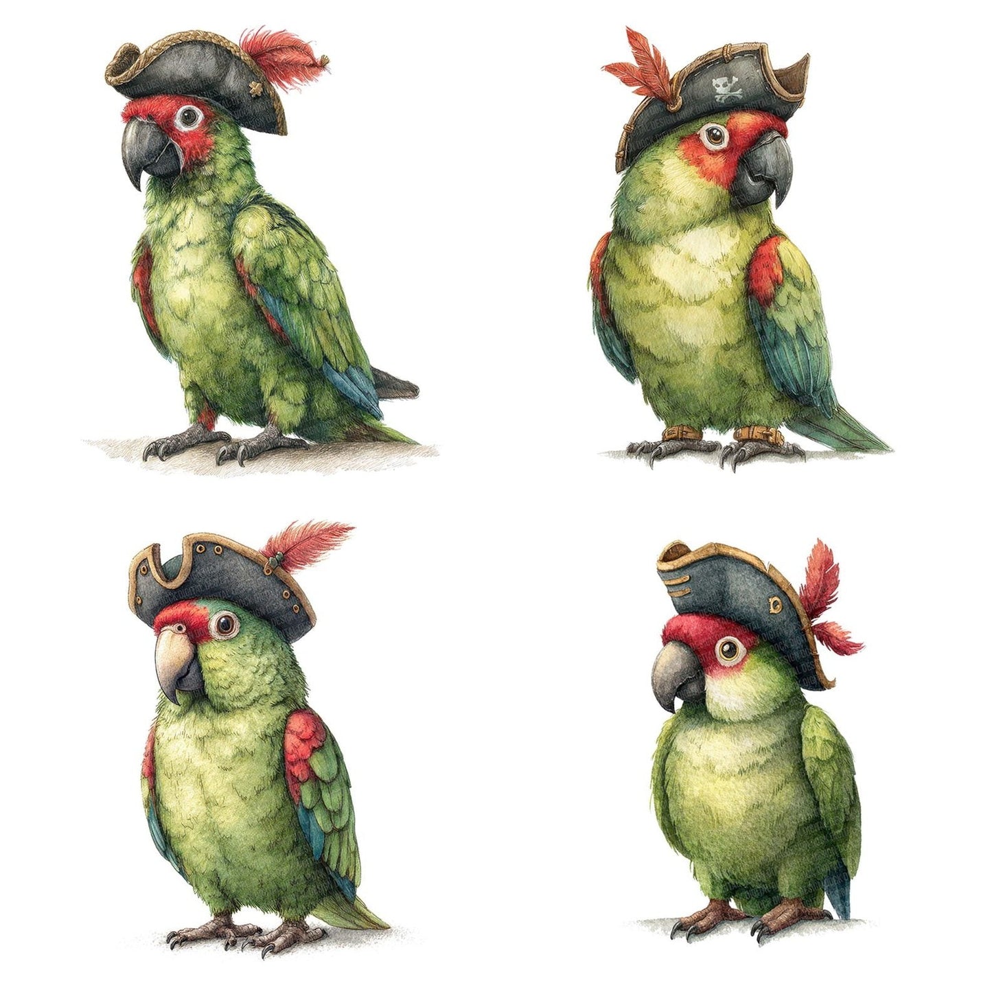Whimsical Parrot Pirate Hat Clipart Set (DDD007457)