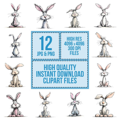 Whimsical Rabbit Storybook Character clipart set cover showing the designs and file details
