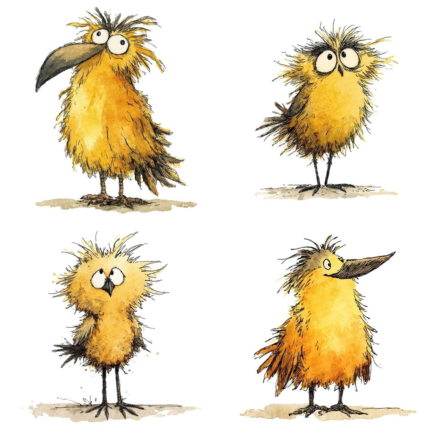 Whimsical Scruffy Bird Character Clipart Set (DDD007460)
