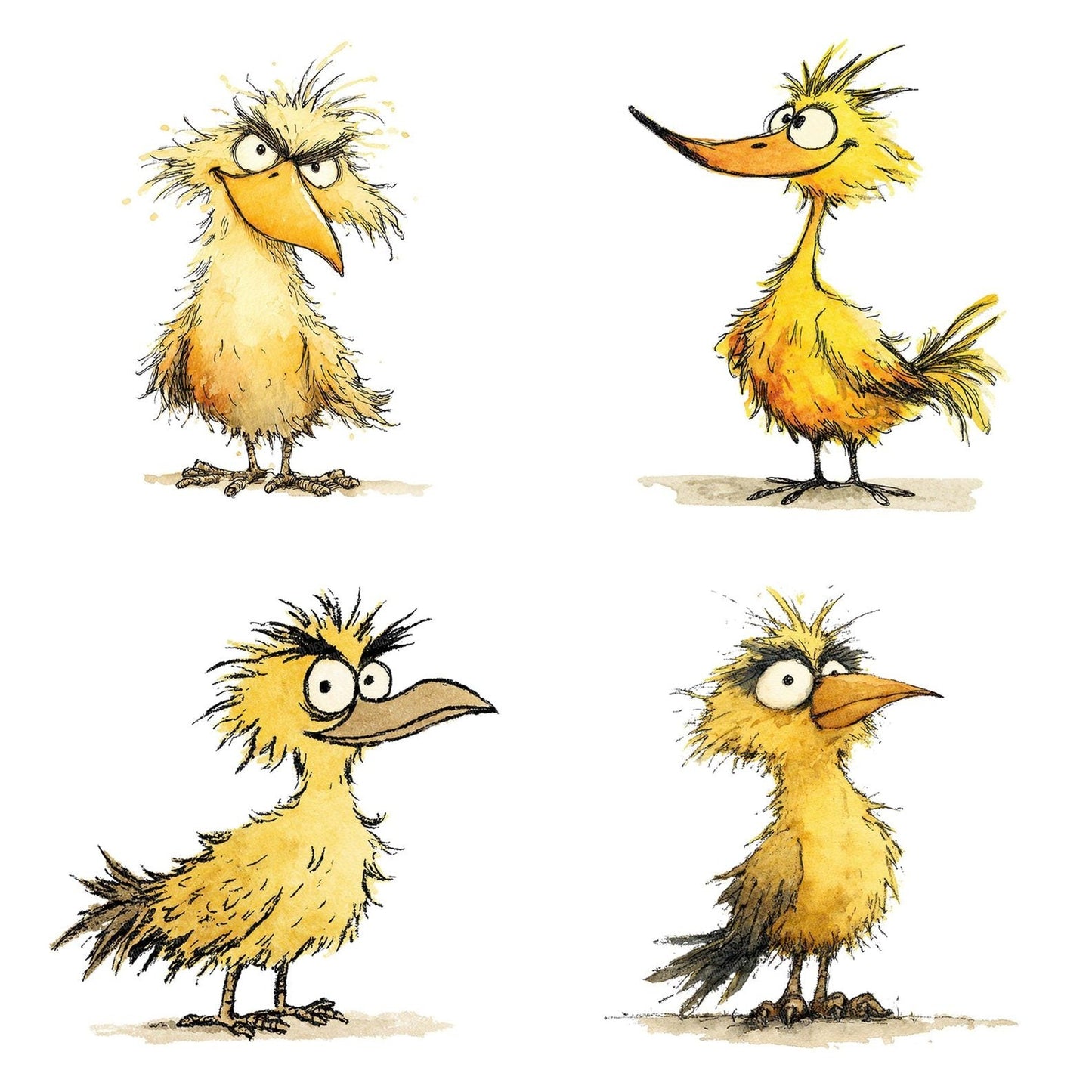 Whimsical Scruffy Bird Character Clipart Set (DDD007460)