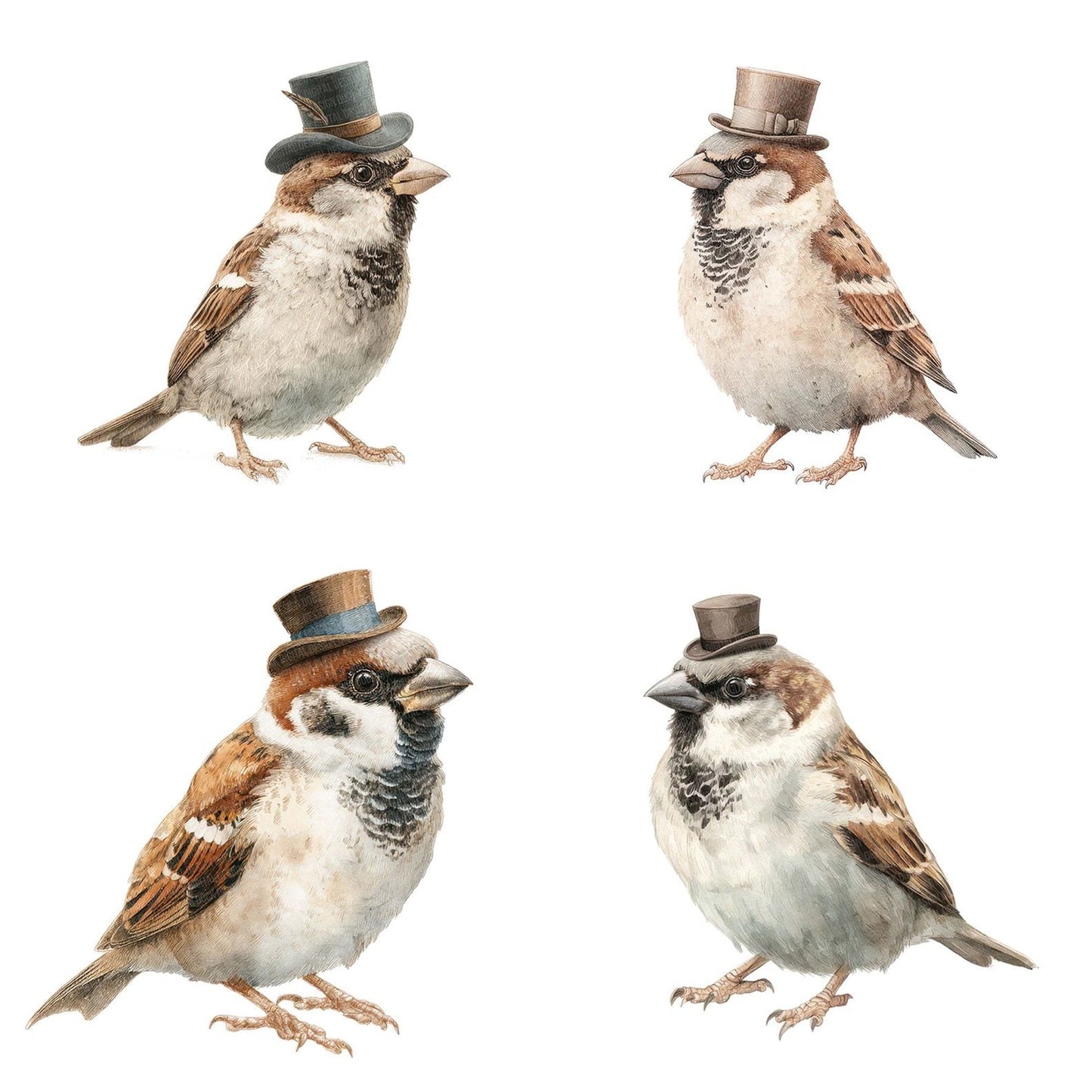 Whimsical Sparrow Top Hat Clipart Set (DDD007461)