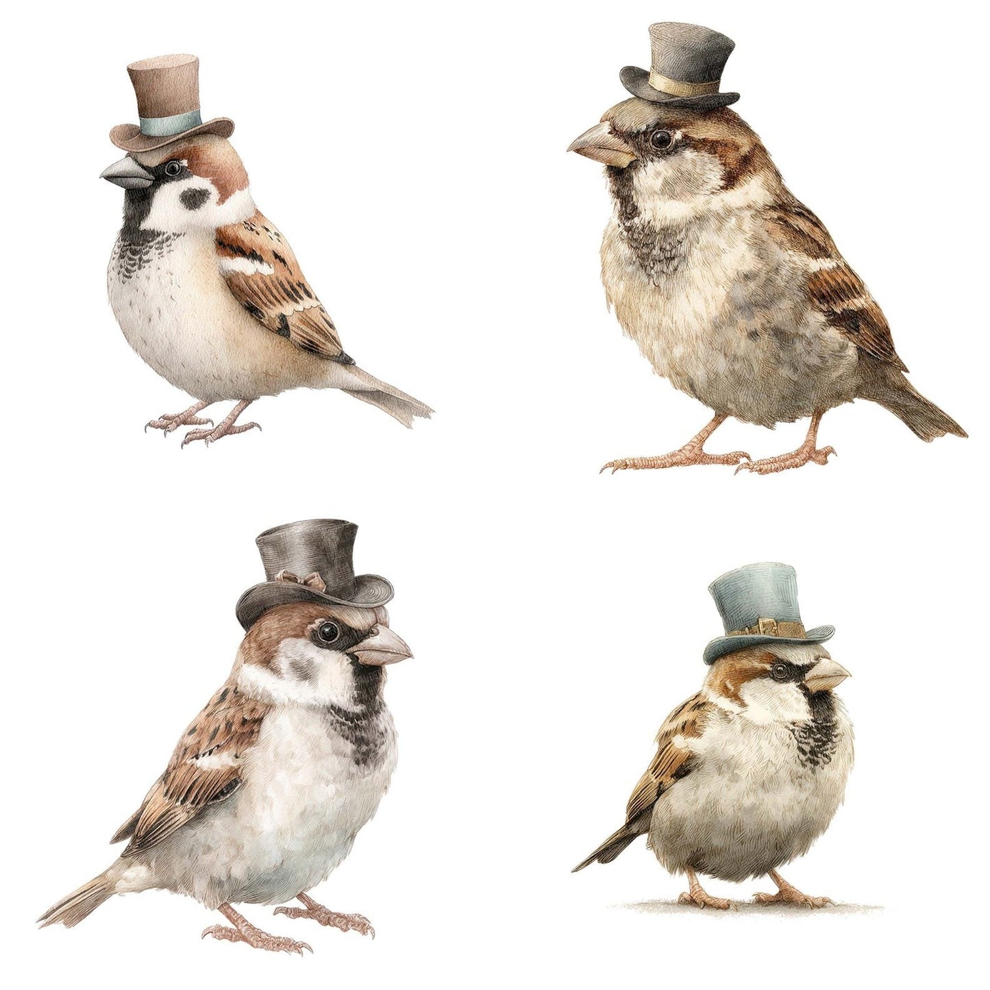 Whimsical Sparrow Top Hat Clipart Set (DDD007461)