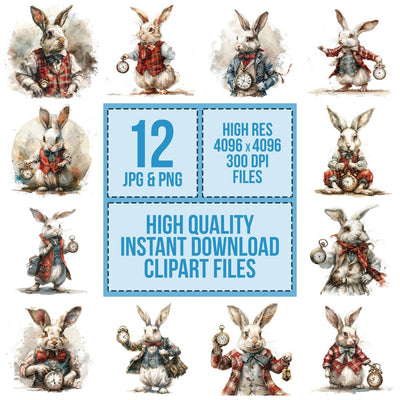 White Rabbit Pocket Watch clipart set cover showing the designs and file details