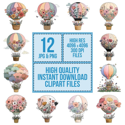 Wildflower Balloon Petals clipart set cover showing the designs and file details