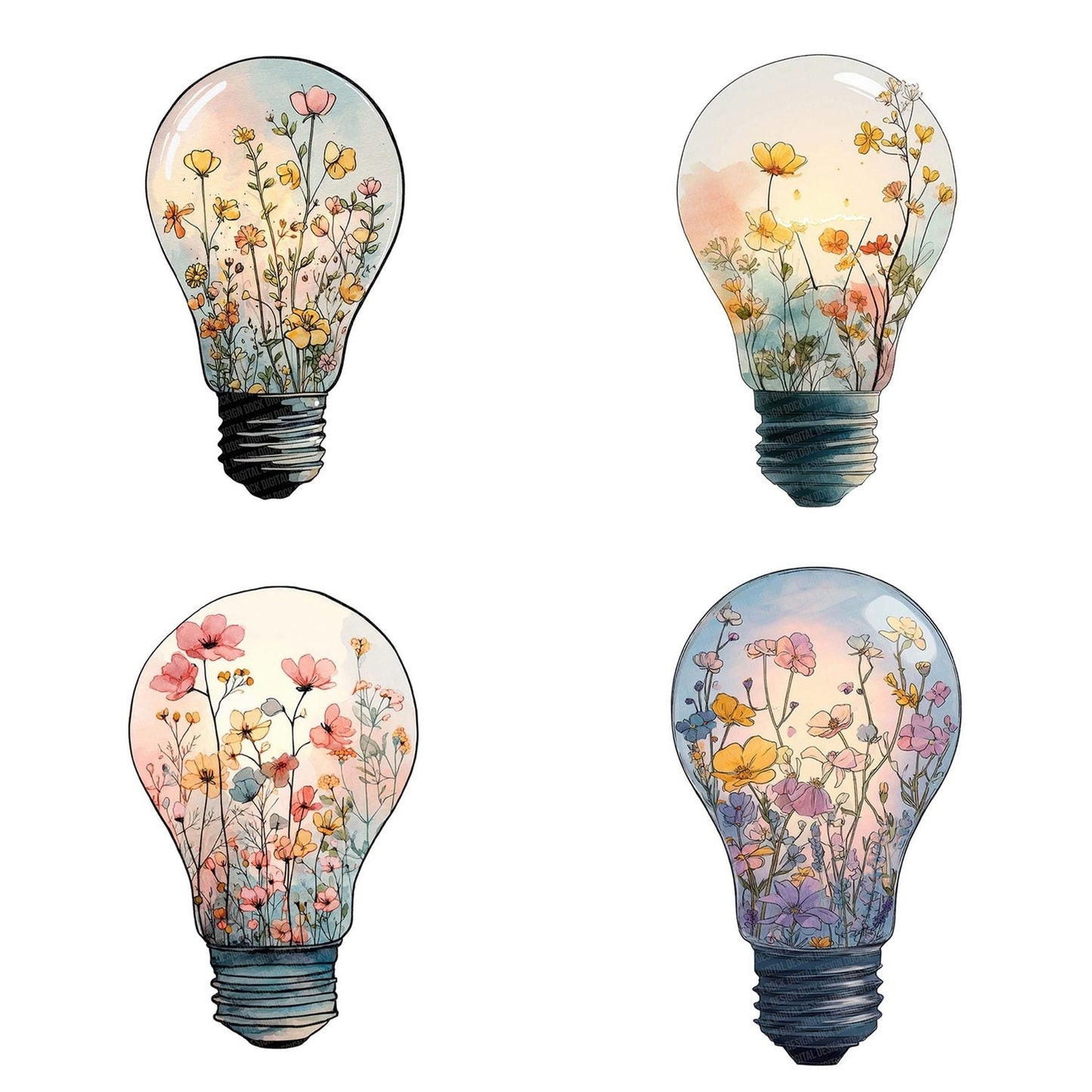 Wildflower Bright Idea Bulb Clipart Set (DDD007476)