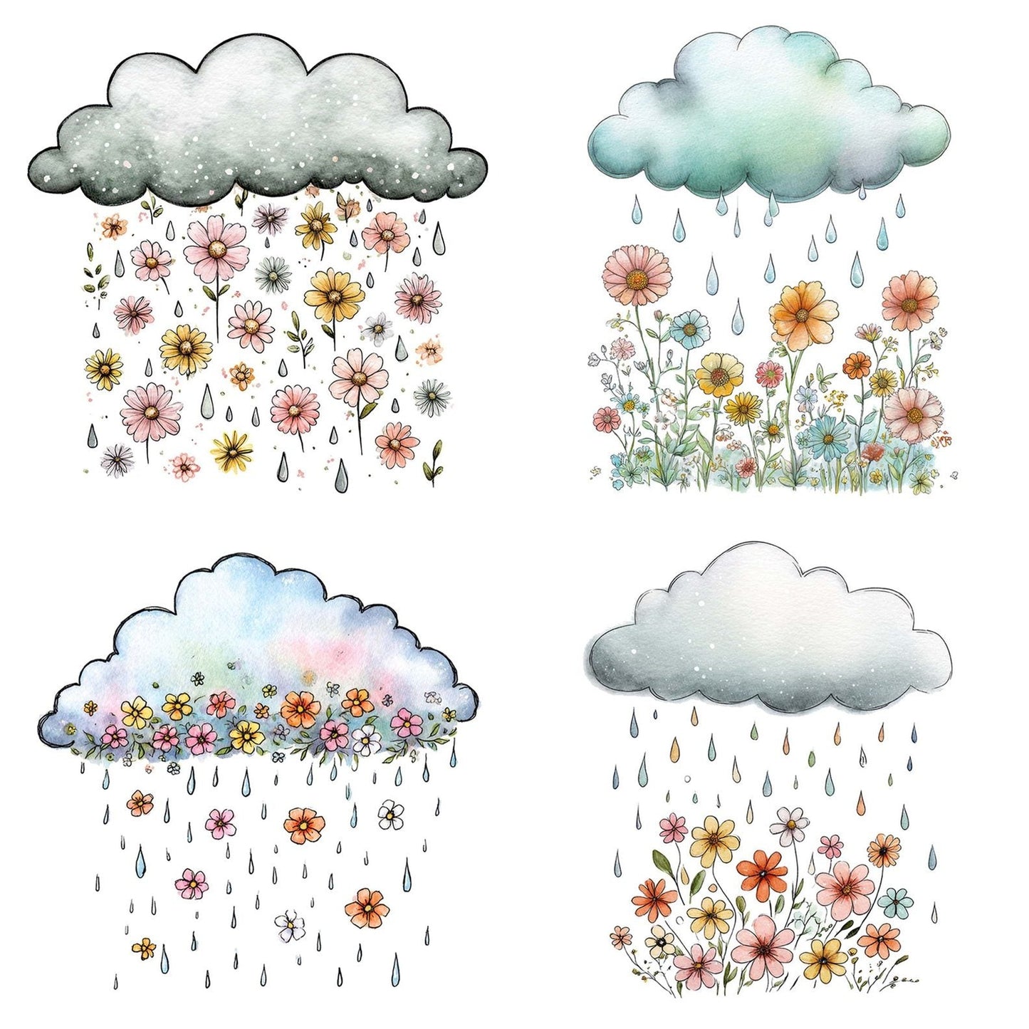 Wildflower Gentle Rain Cloud Clipart Set (DDD007481)