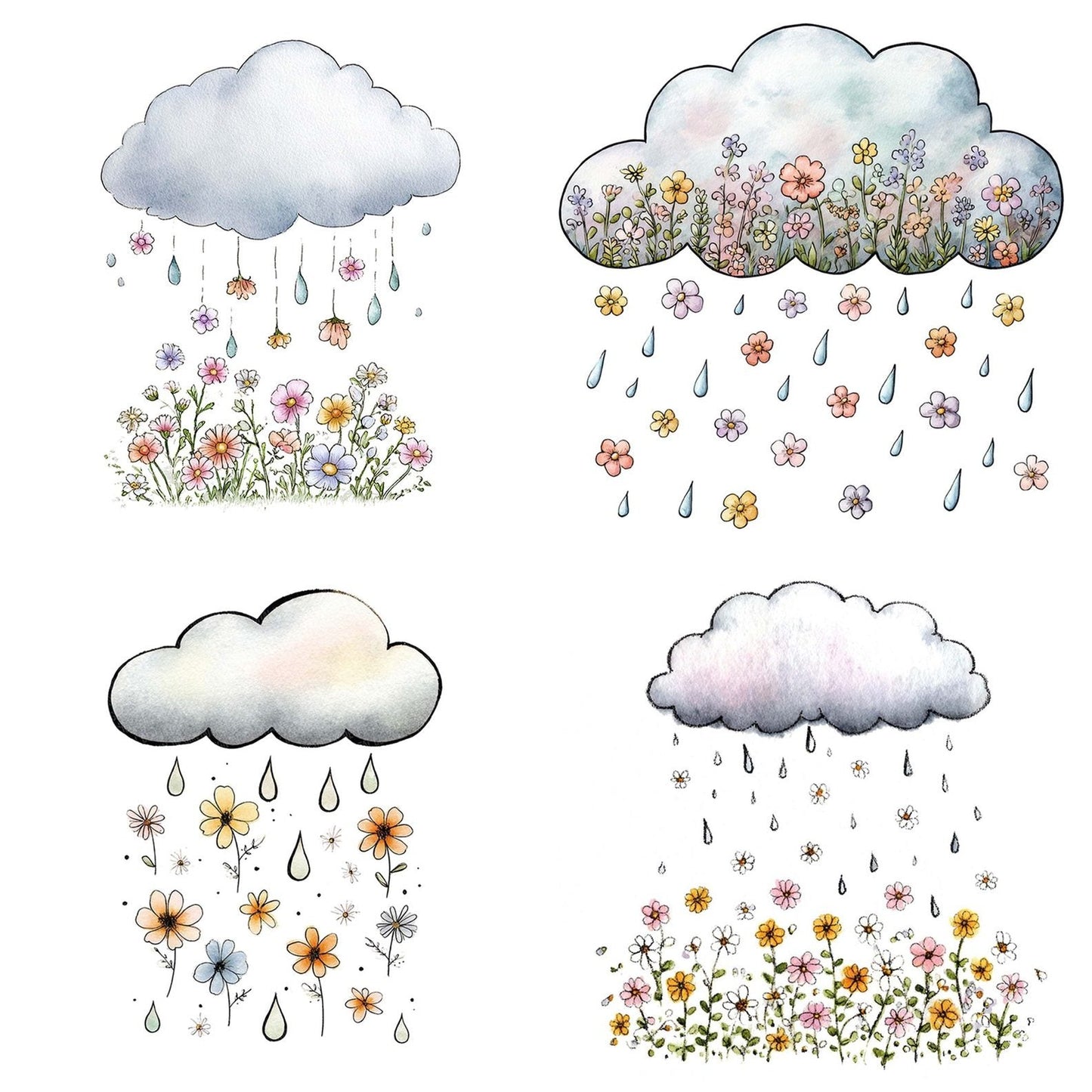Wildflower Gentle Rain Cloud Clipart Set (DDD007481)