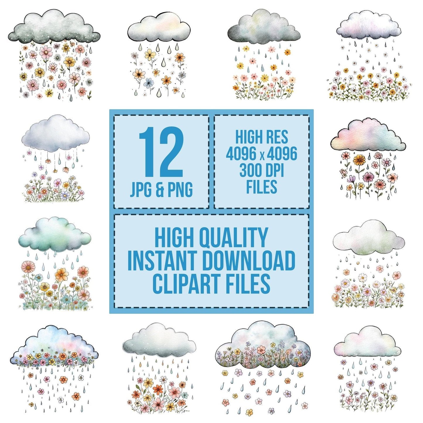 Wildflower Gentle Rain Cloud Clipart Set (DDD007481)