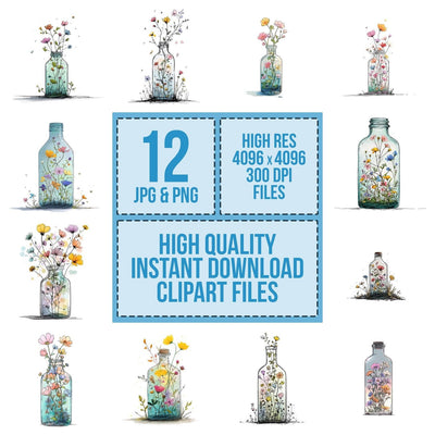 Wildflower Glass Bottle Clipart Set (DDD007482)