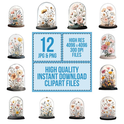 Wildflower Glass Cloche Clipart Set (DDD007483)