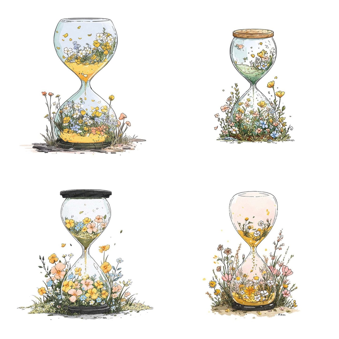 Wildflower Hourglass Time Clipart Set (DDD007486)