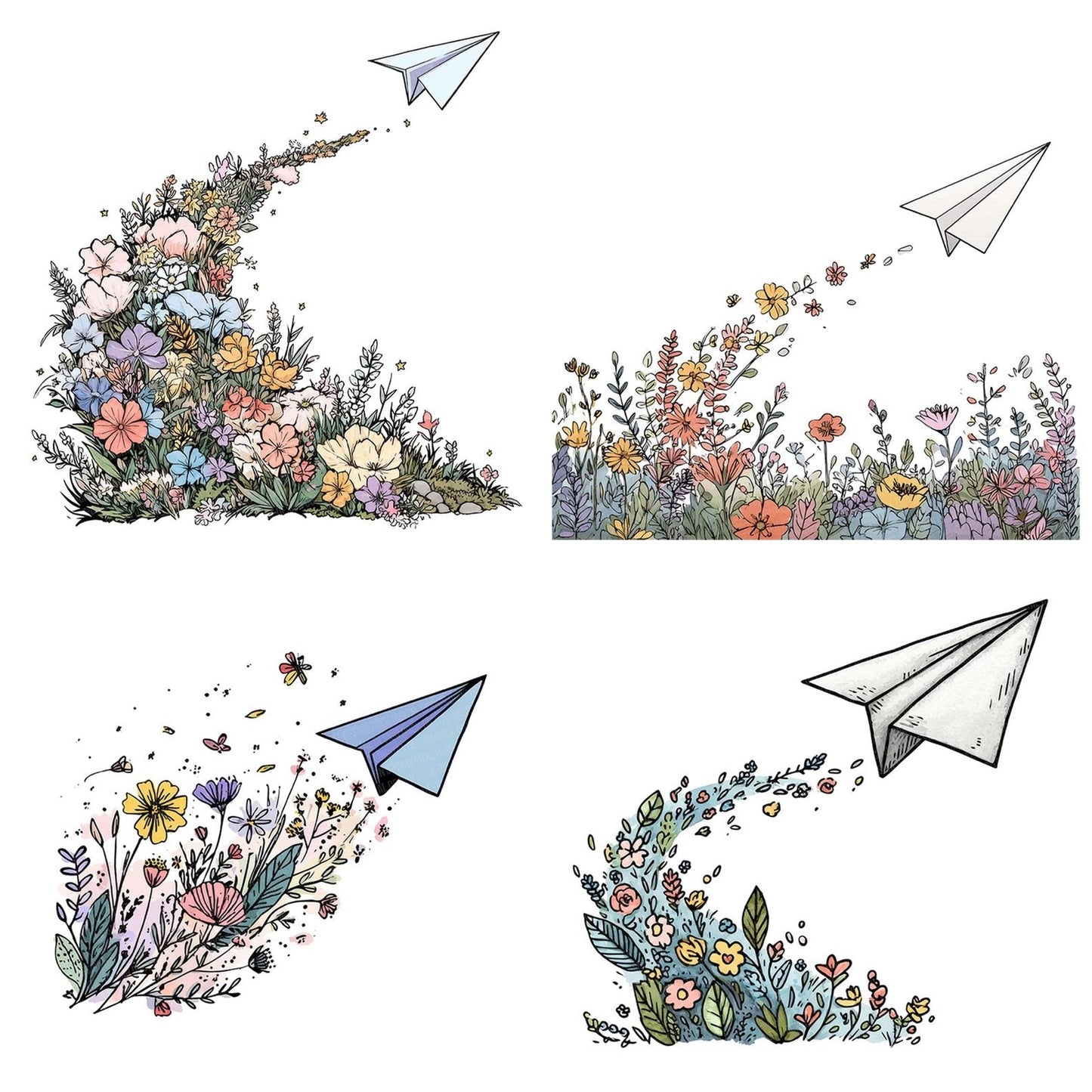 Wildflower Paper Plane Clipart Set (DDD007499)