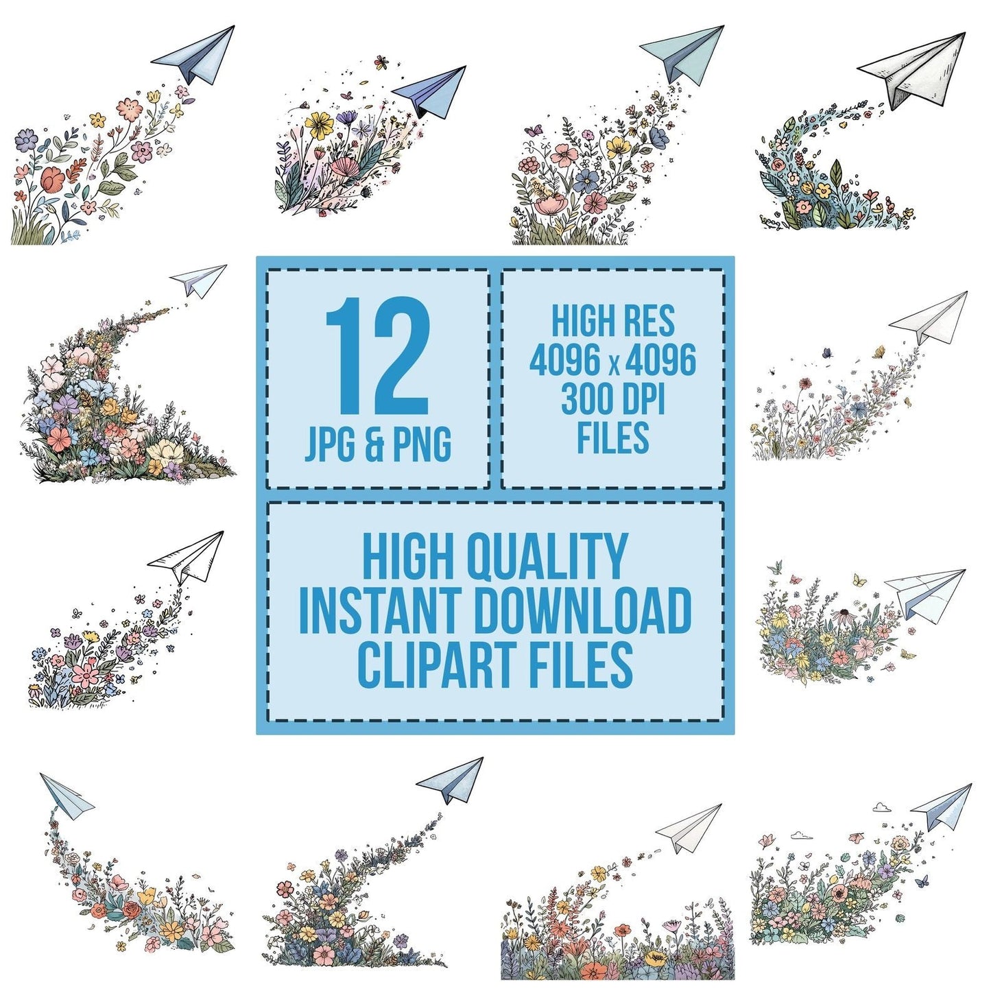 Wildflower Paper Plane Clipart Set (DDD007499)