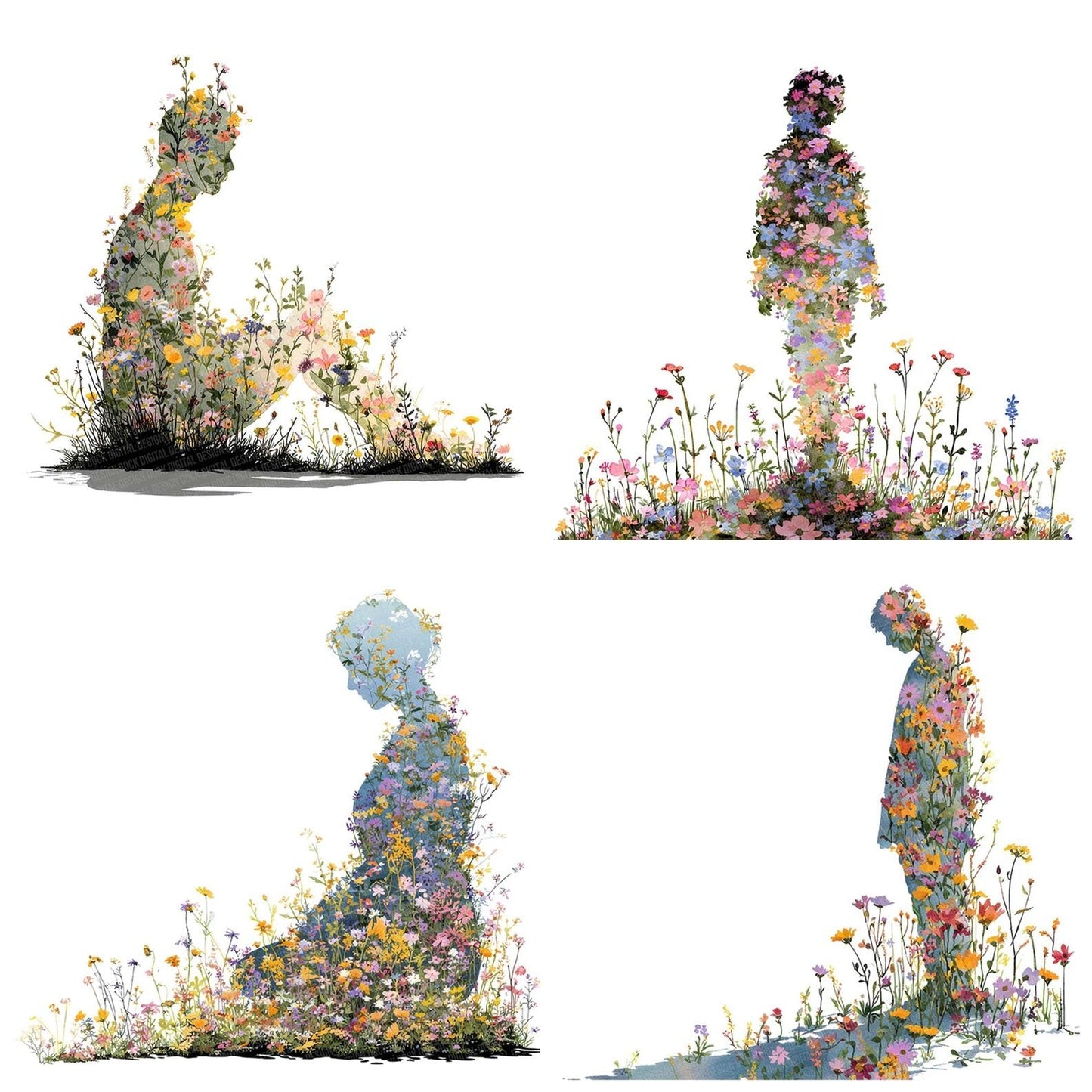 Wildflower Shadow Silhouette Clipart Set (DDD007506)