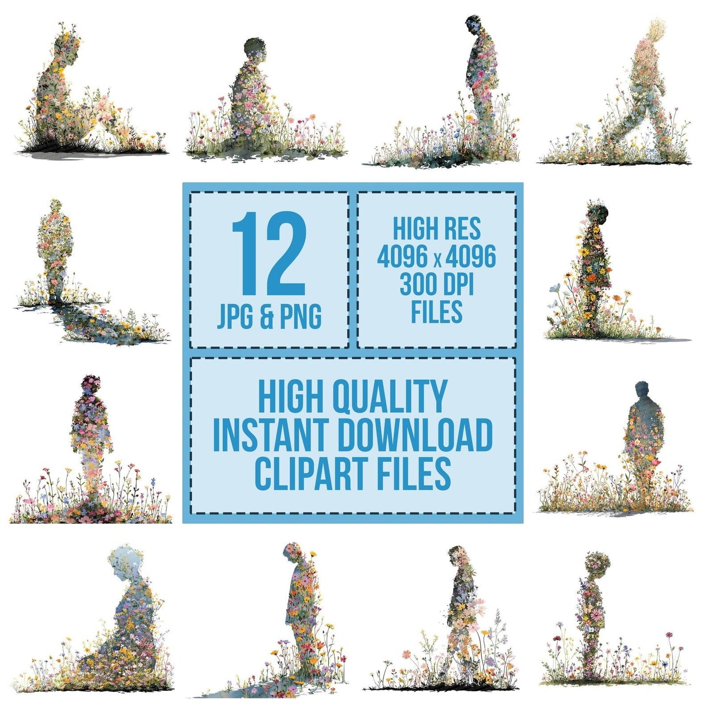 Wildflower Shadow Silhouette Clipart Set (DDD007506)