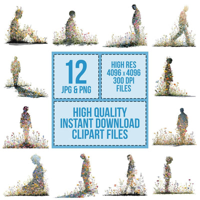 Wildflower Shadow Silhouette clipart set cover showing the designs and file details