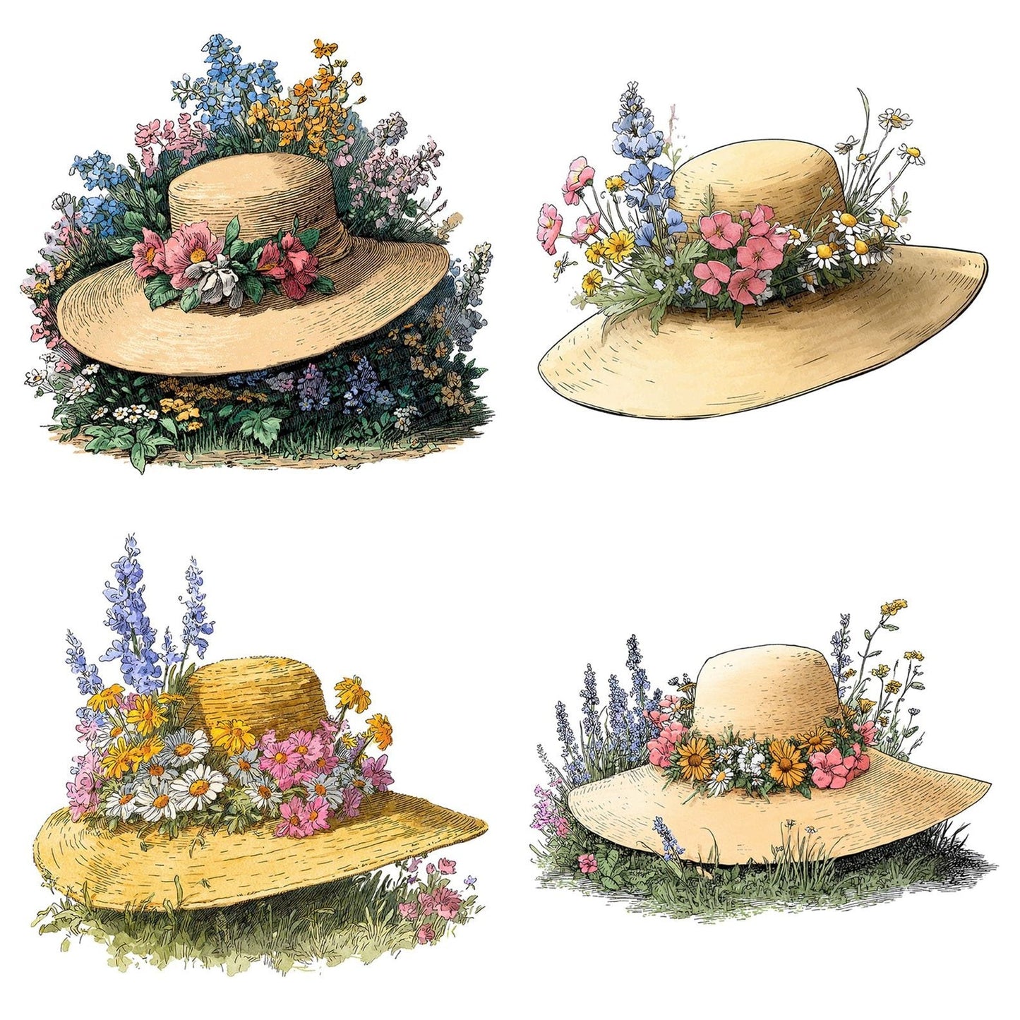 Wildflower Straw Hat Clipart Set (DDD007508)
