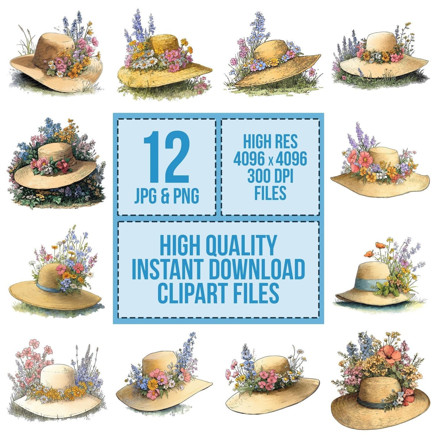 Wildflower Straw Hat Clipart Set (DDD007508)