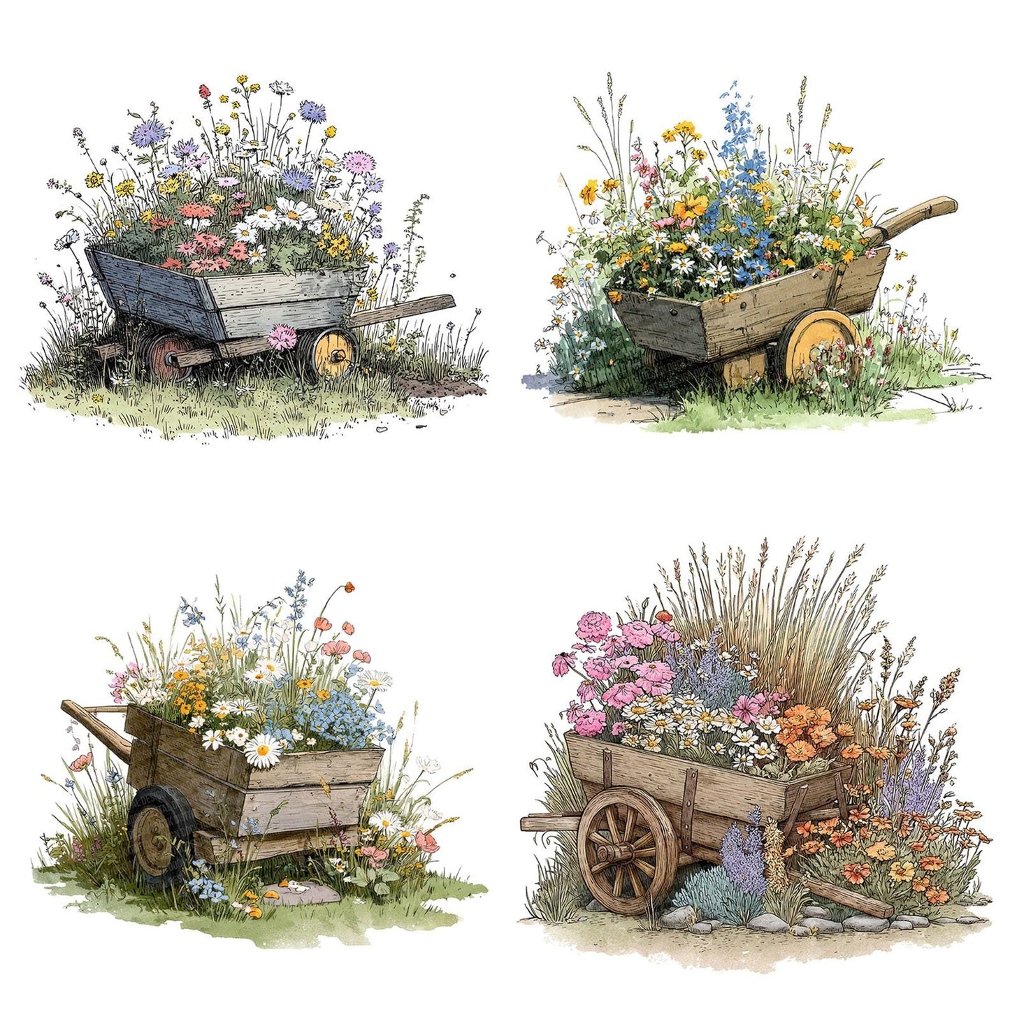 Wildflower Wheelbarrow Clipart Set (DDD007513)