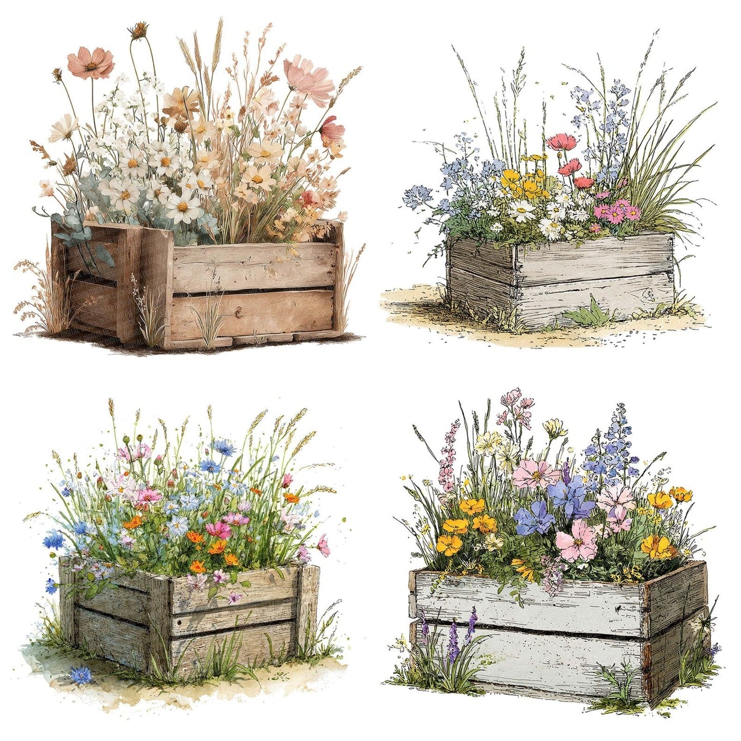 Wildflower Wooden Crate Clipart Set (DDD007515)