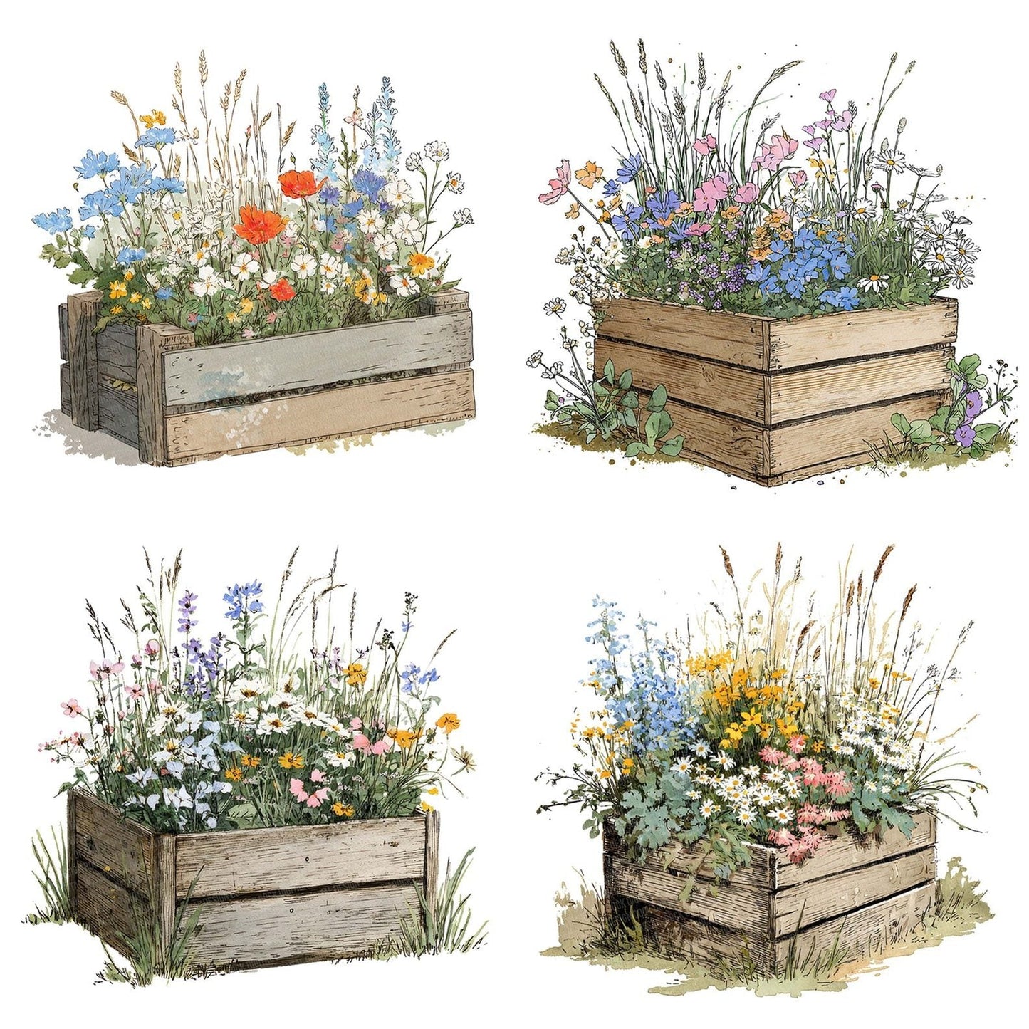 Wildflower Wooden Crate Clipart Set (DDD007515)