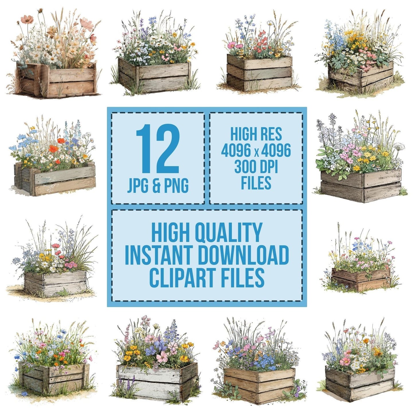 Wildflower Wooden Crate Clipart Set (DDD007515)