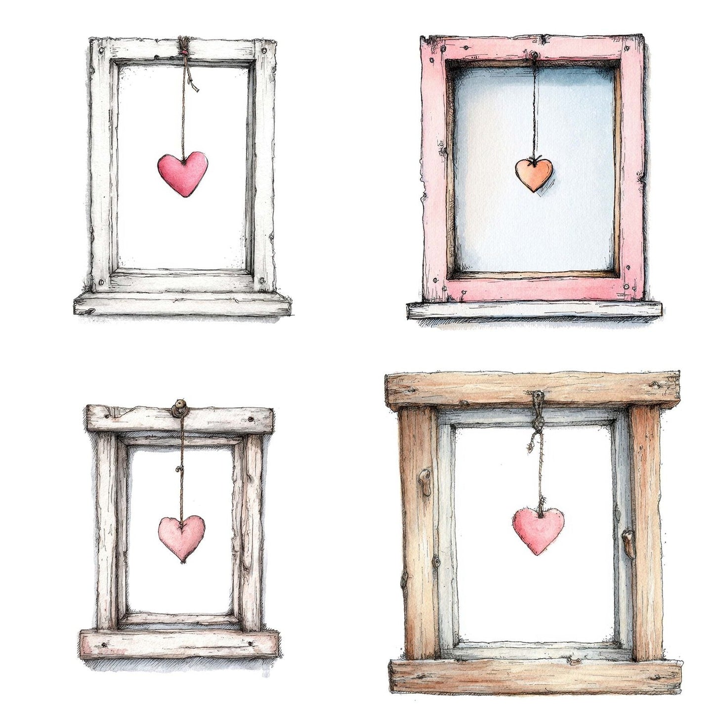 Window Hanging Heart Clipart Set (DDD007517)