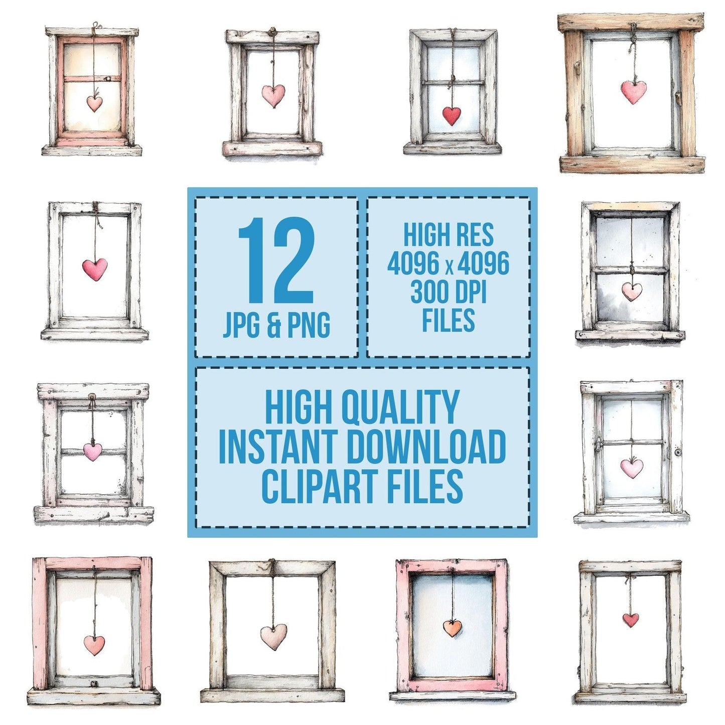 Window Hanging Heart Clipart Set (DDD007517)