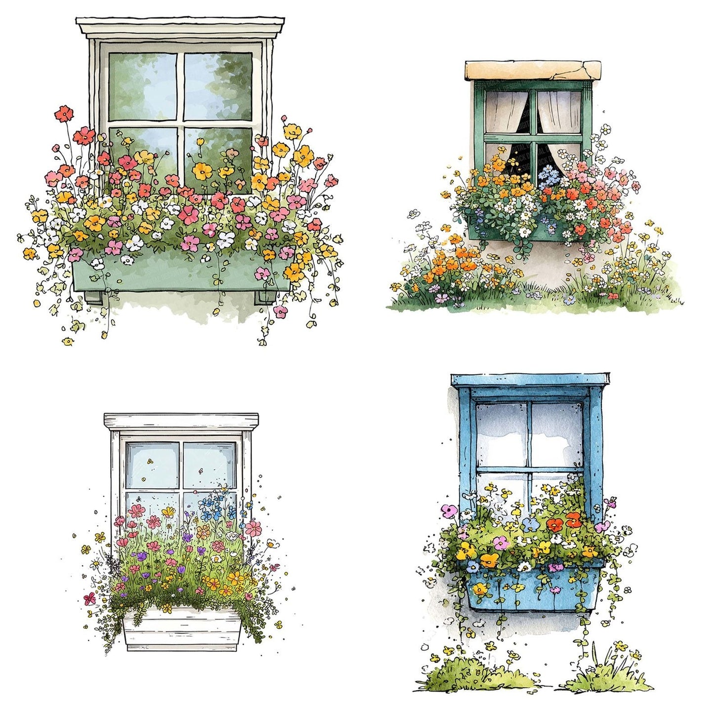 Window Planter Wildflowers Clipart Set (DDD007518)