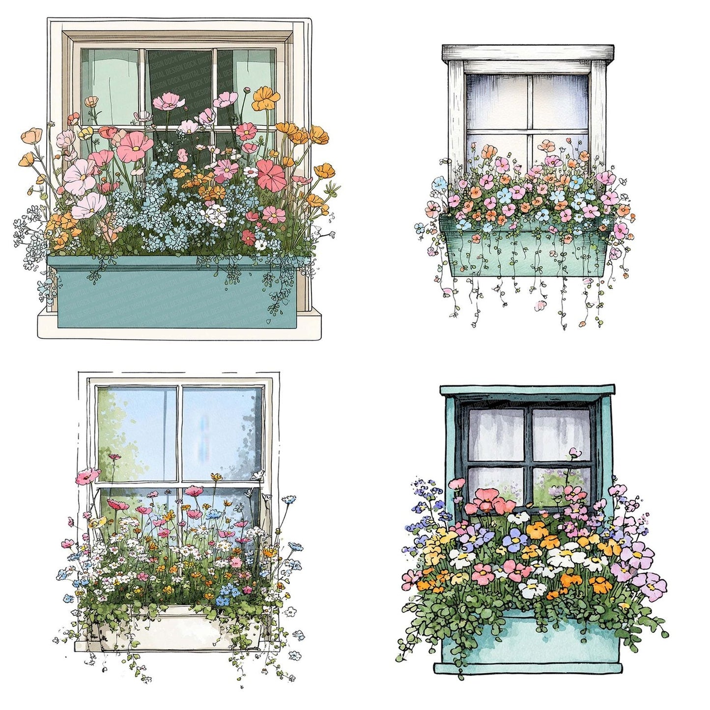 Window Planter Wildflowers Clipart Set (DDD007518)