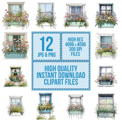 Window Planter Wildflowers clipart set cover showing the designs and file details
