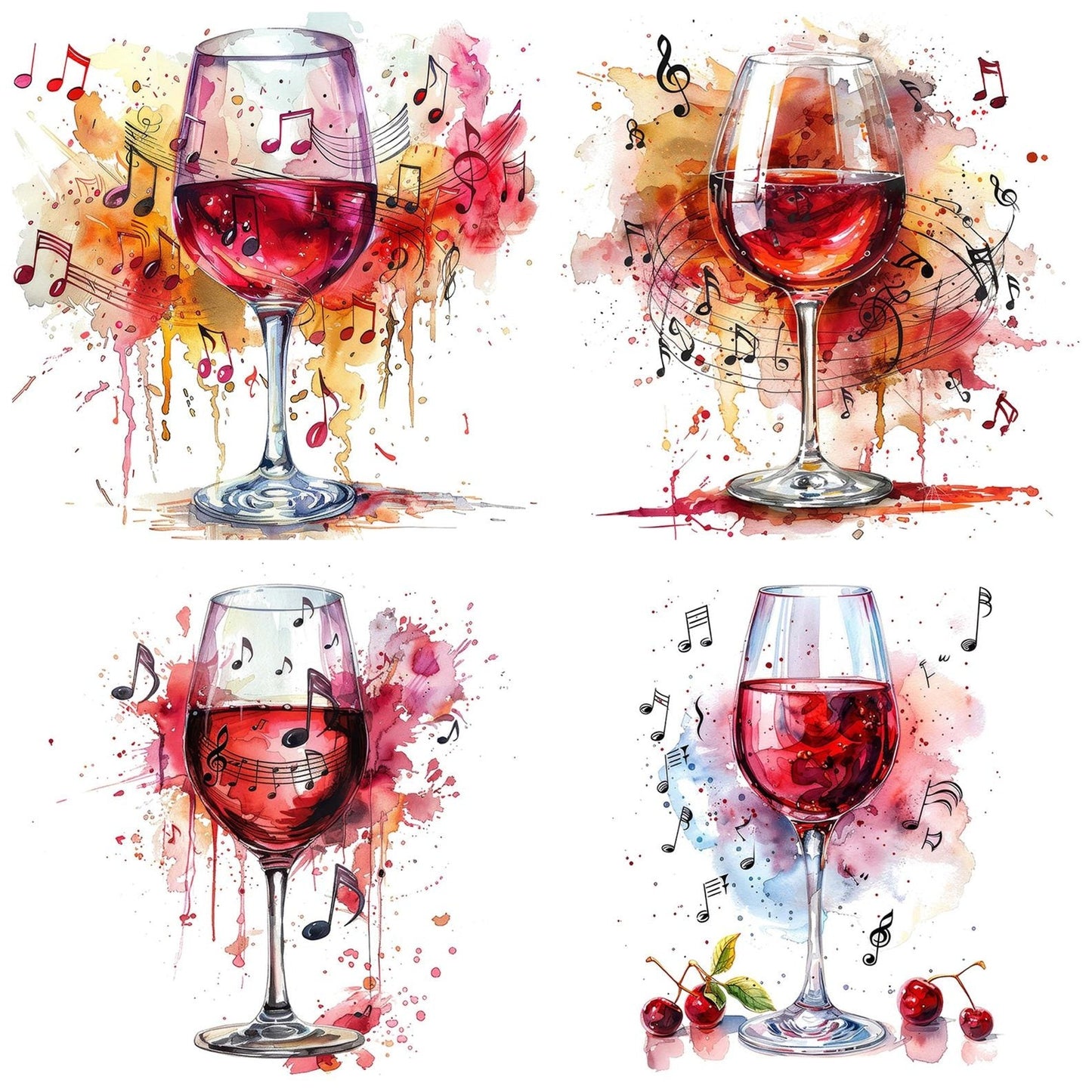 Wine Glass with Music Notes Clipart Set (DDD007520)