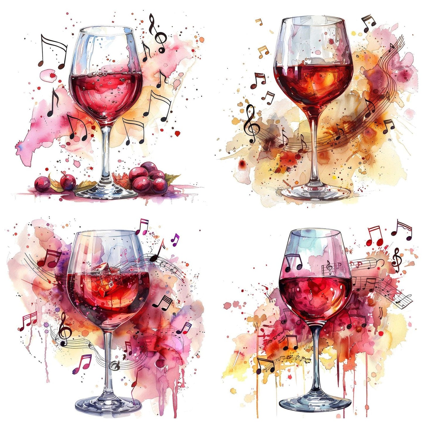 Wine Glass with Music Notes Clipart Set (DDD007520)
