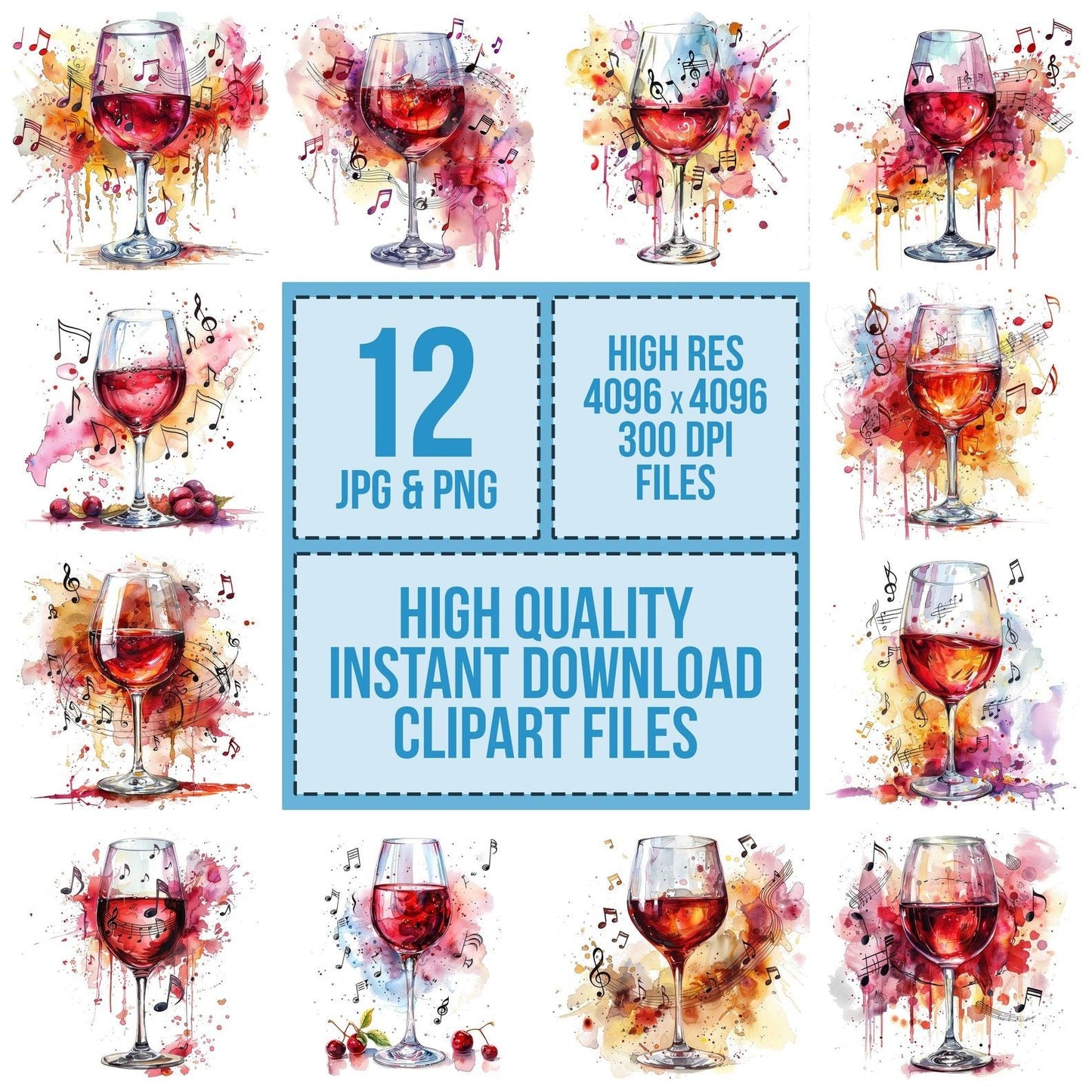 Wine Glass with Music Notes Clipart Set (DDD007520)