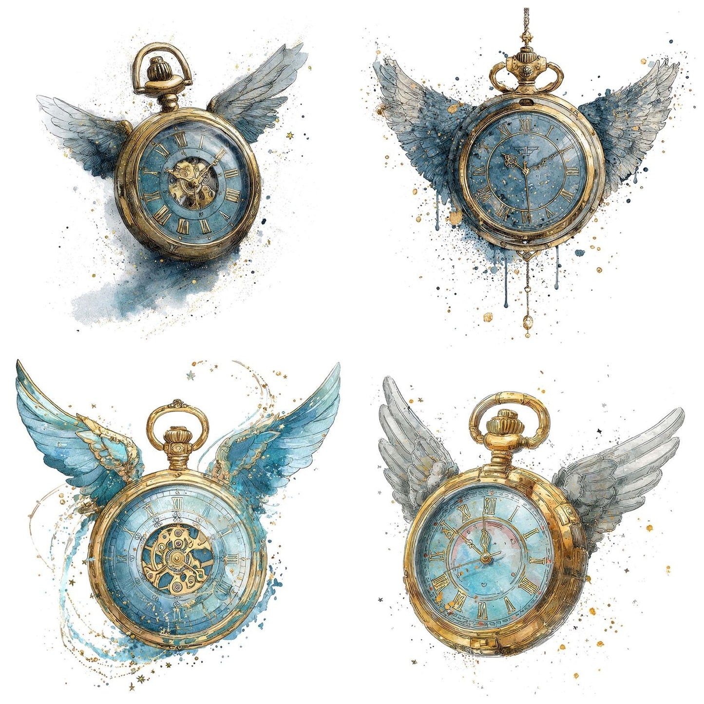 Winged Pocket Watch Clipart Set (DDD007521)