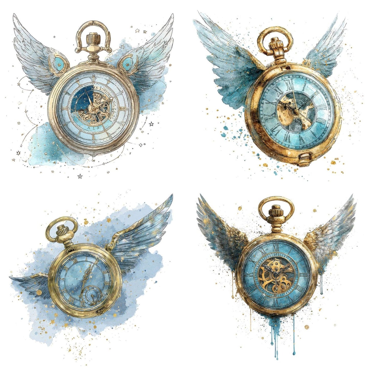 Winged Pocket Watch Clipart Set (DDD007521)