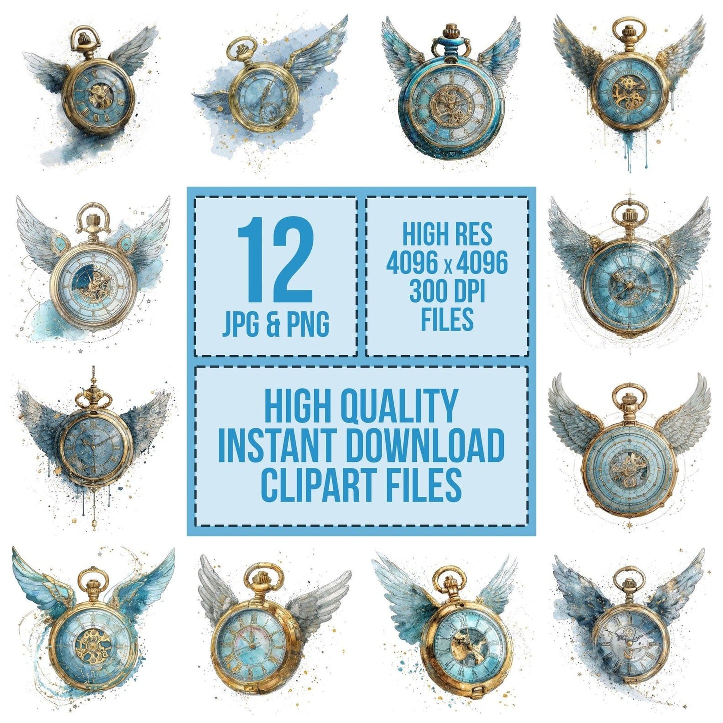 Winged Pocket Watch Clipart Set (DDD007521)