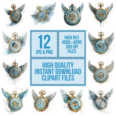 Winged Pocket Watch Clipart Set (DDD007521)