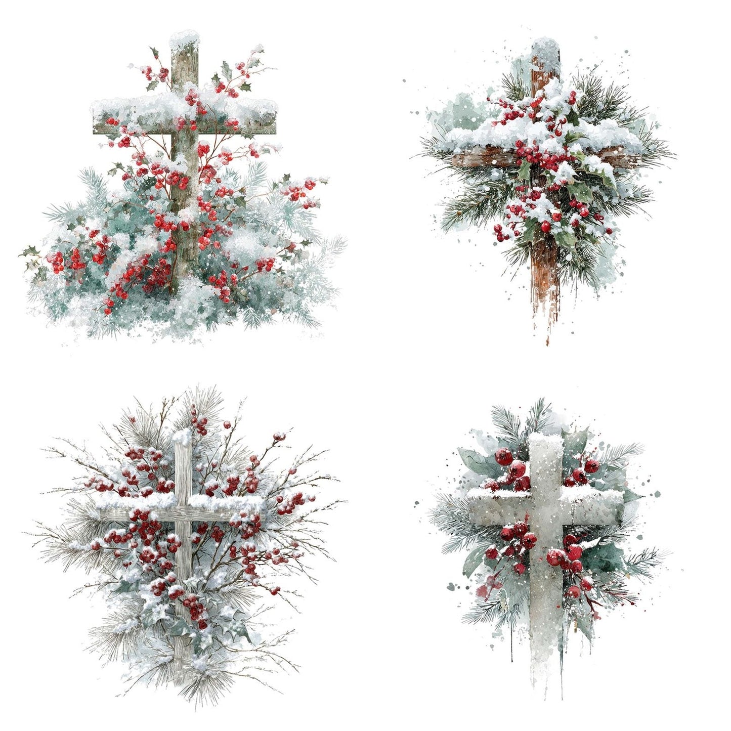 Winter Cross with Snow and Pine Clipart Set (DDD007523)