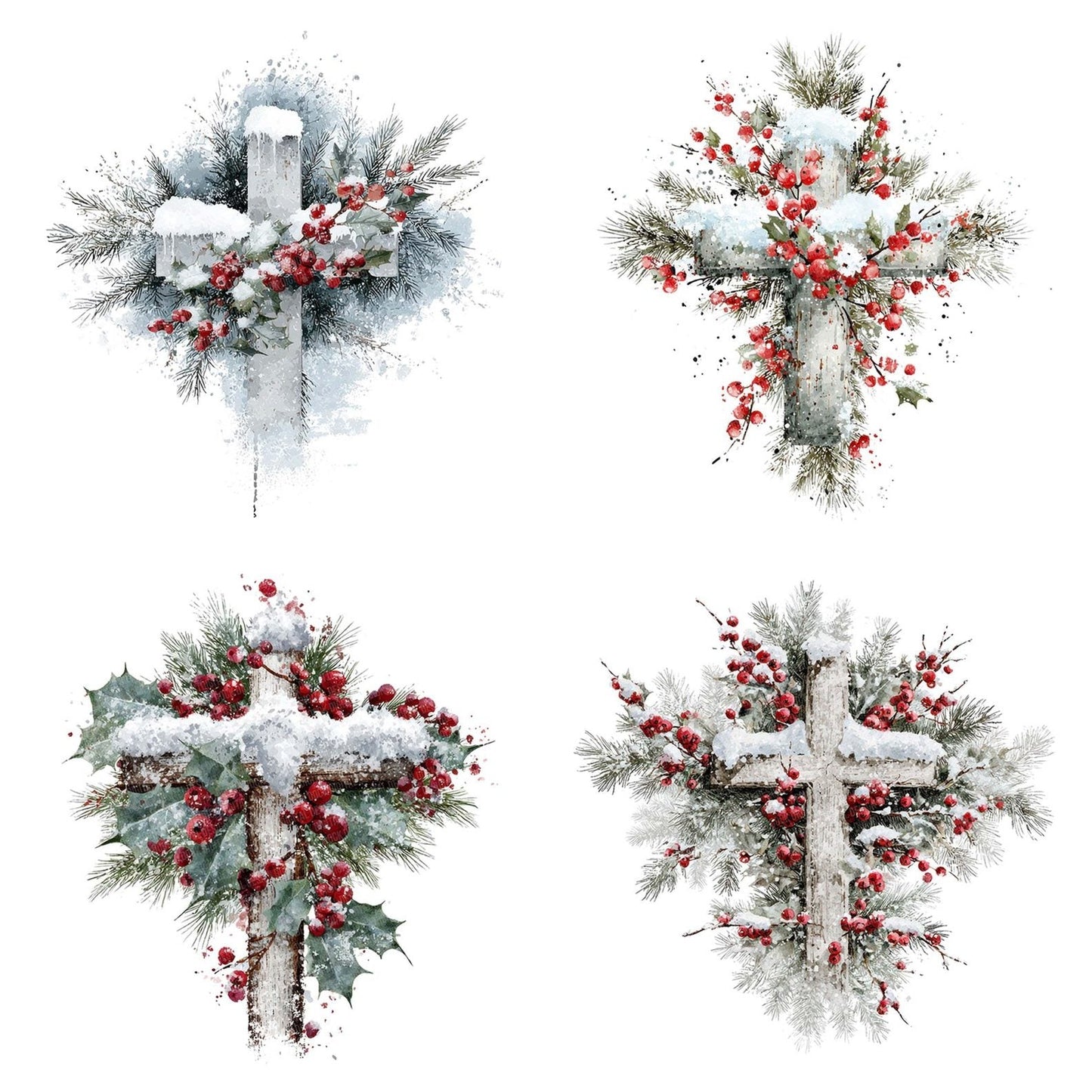 Winter Cross with Snow and Pine Clipart Set (DDD007523)
