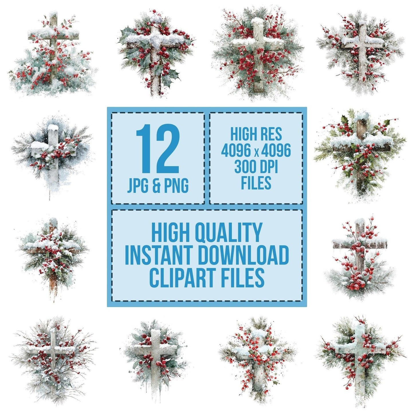 Winter Cross with Snow and Pine Clipart Set (DDD007523)