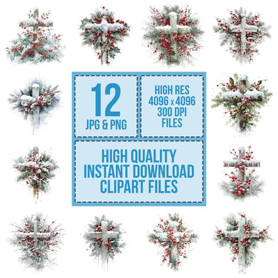 Winter Cross with Snow and Pine Clipart Set (DDD007523)