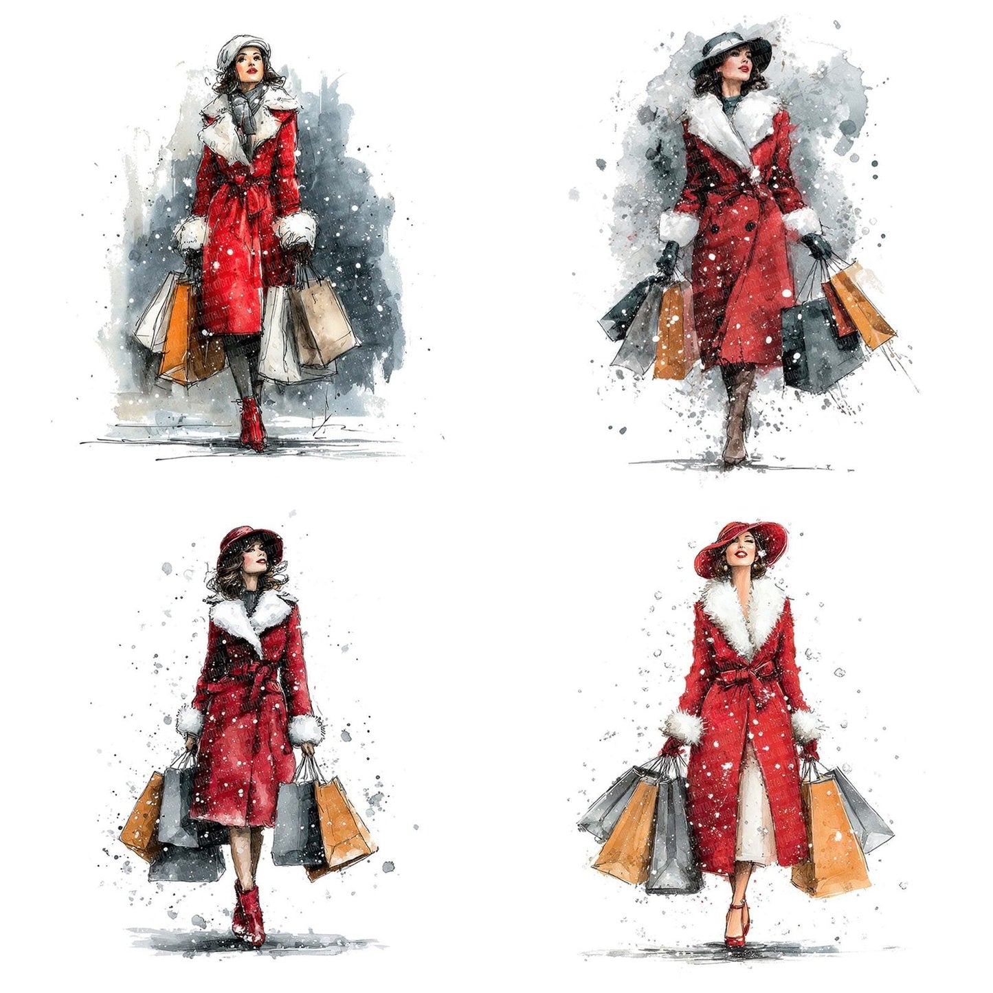Woman Christmas Shopping Outfit Clipart Set (DDD007539)