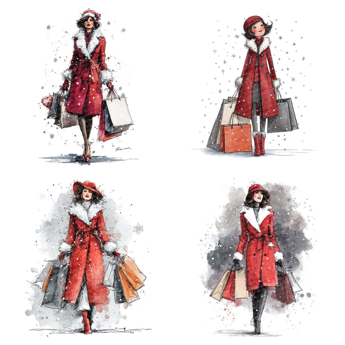 Woman Christmas Shopping Outfit Clipart Set (DDD007539)