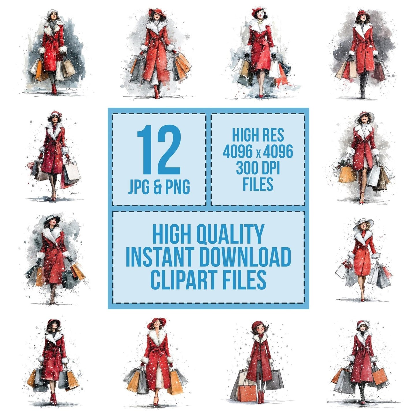 Woman Christmas Shopping Outfit Clipart Set (DDD007539)
