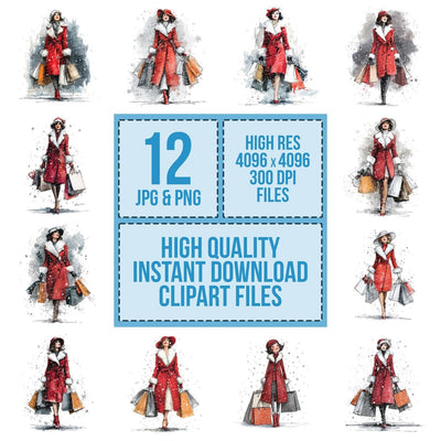 Woman Christmas Shopping Outfit Clipart Set (DDD007539)
