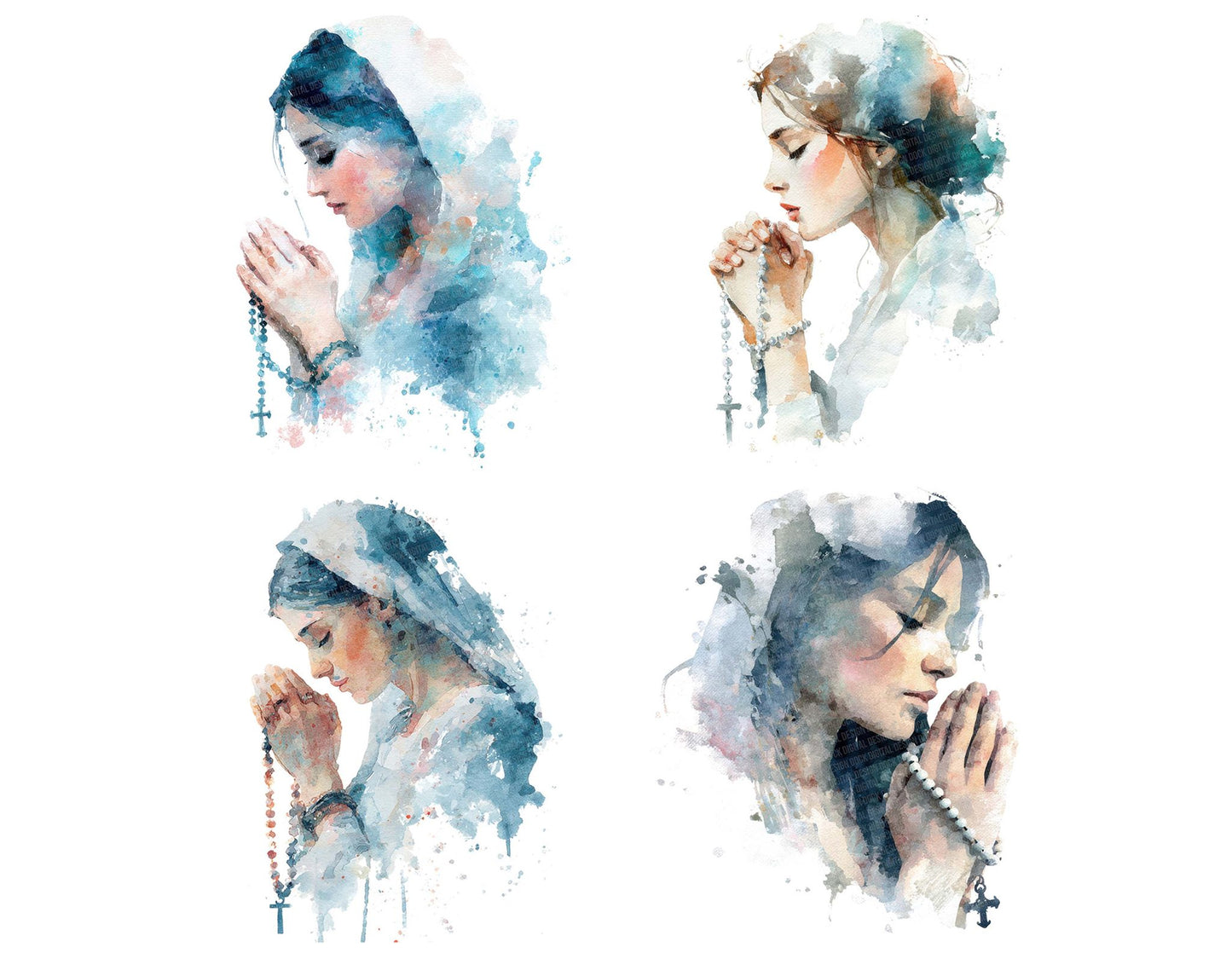 Woman Praying with Rosary Beads Clipart Set (DDD007553)
