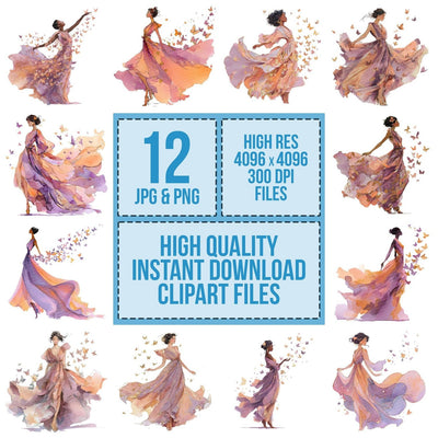 Woman Releasing Butterflies Clipart Set (DDD007556)